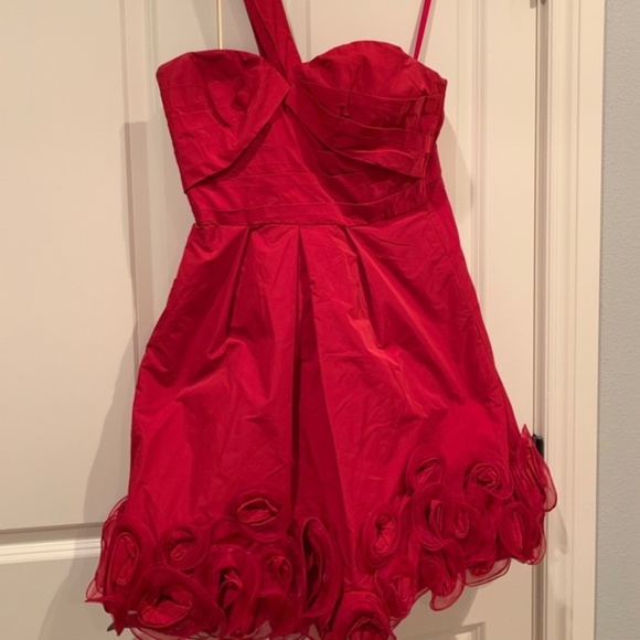One-Shoulder Taffeta Dress with Rosettes - Picture 3 of 7